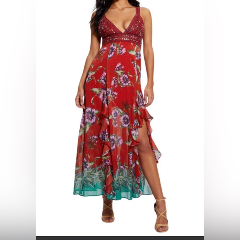 Guess Red Floral High Low Dress